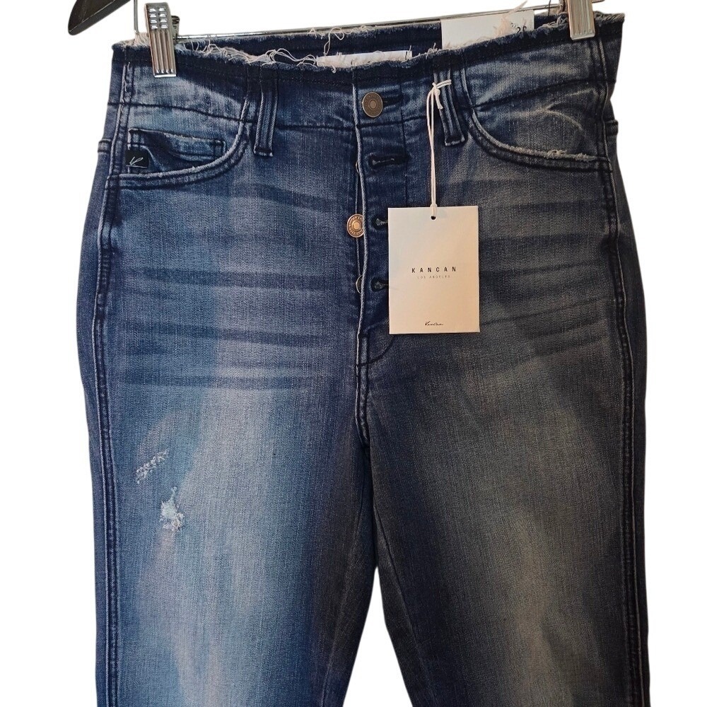 KanCan High Rise Skinny Jeans Raw Hem Button Fly NWT Sz 9/28 - Picture 2 of 8